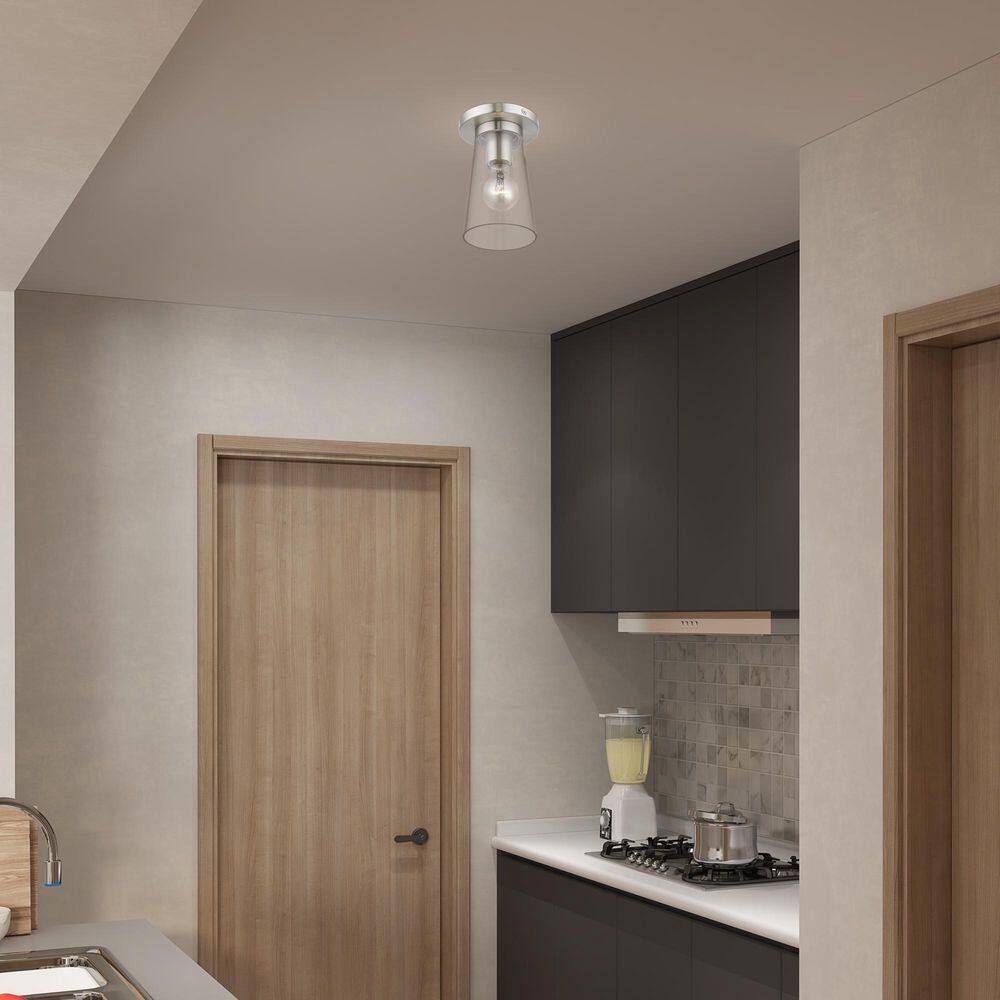 Brushed Nickel Clear Glass 1-Light Flush Mount