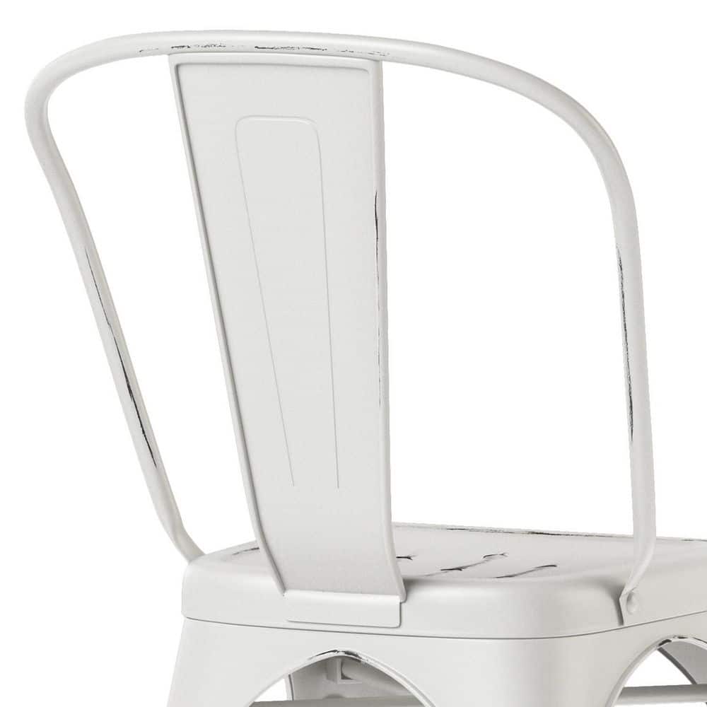Distressed White Metal Upholstered High Slat Side Chair