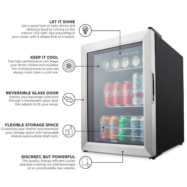 WANAI 120-Can Beverage Cooler and Refrigerator, Small Mini Fridge for Home,  Office or Bar with Glass Door and Adjustable Removable Shelves，Perfect for