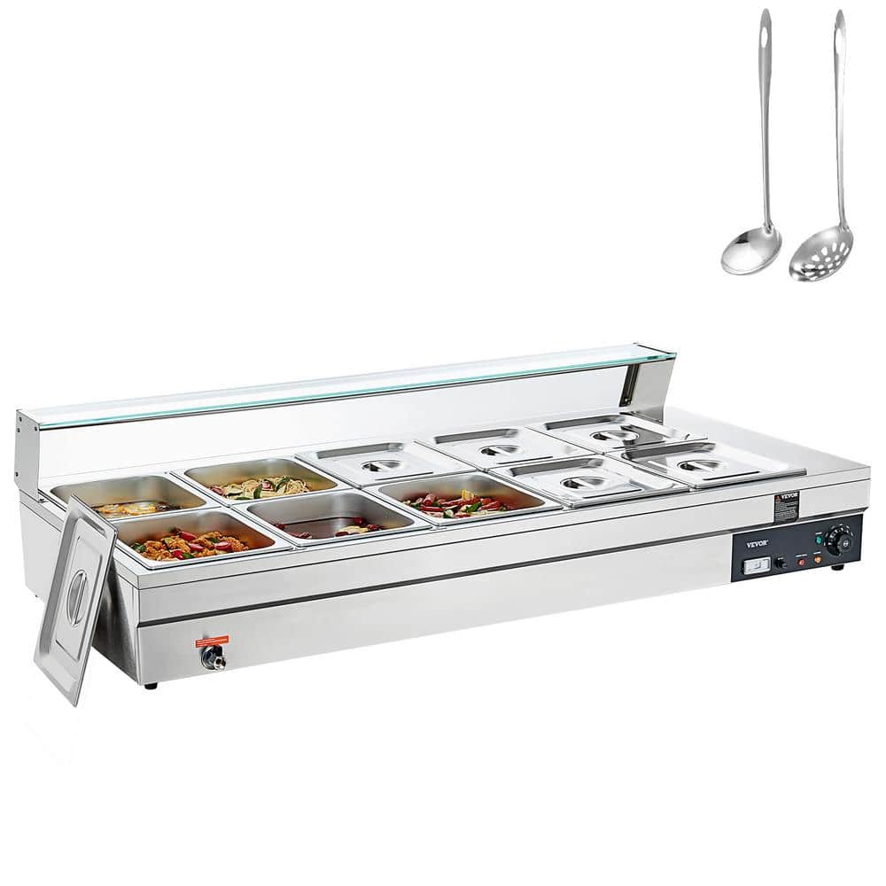 VEVOR 10-Pan Commercial Food Warmer 120 qt. Electric Steam Table 1800-Watt Countertop Stainless Steel Buffet Bain Marie