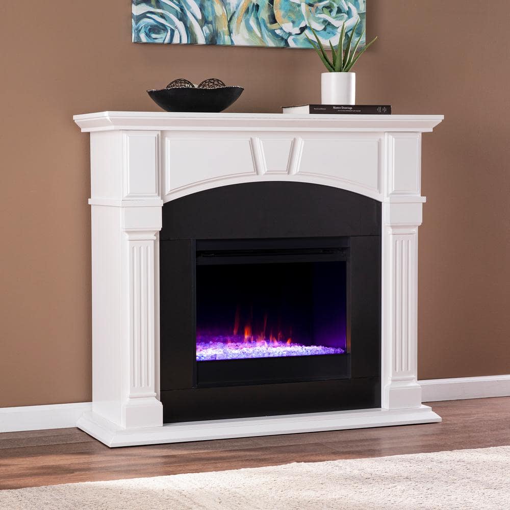 Southern Enterprises Margueritte 48 in. Color Changing Electric Fireplace in White and Black, White and black finish -  HD053073