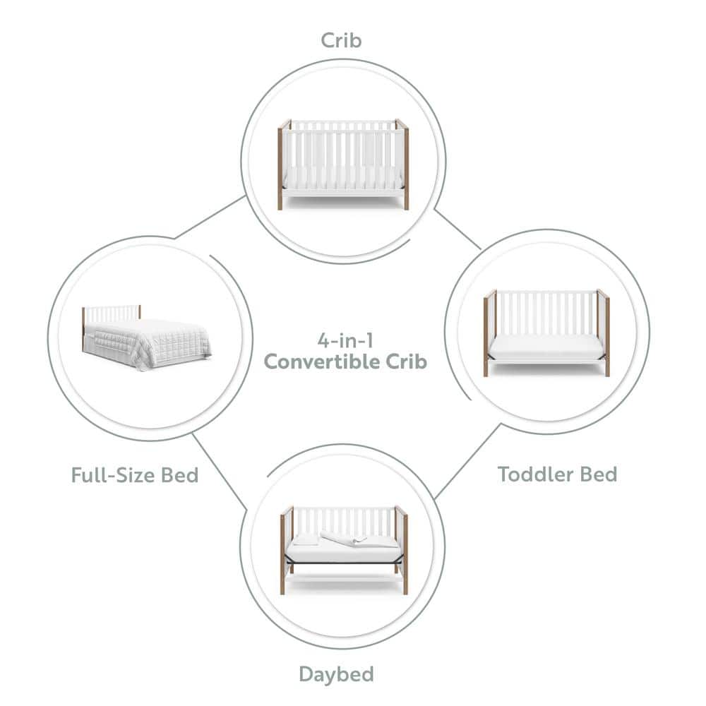 Modern Pacific White and Driftwood 4-in-1 Convertible Crib