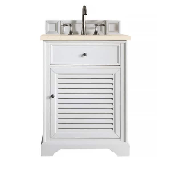 James Martin Vanities Savannah 26 in. W x 23.5 in. D x 34.3 in. H Single Bath Vanity in Bright White with Eternal Marfil Quartz Top