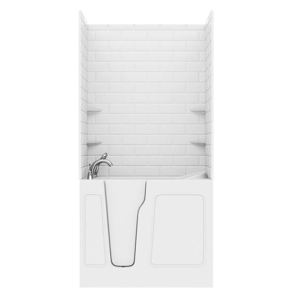 Rampart Wall Series 26 in. x 46 in. Left Side Drain Air Jetted Bathtub in White with 5x10 in. Tile Wall Kit