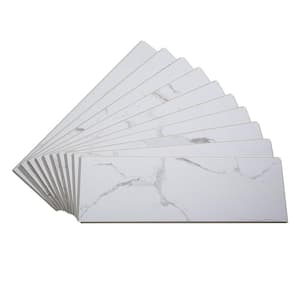 Carrara Marble 22.8 in. L x 7.31 in. W Waterproof Adhesive No Grout Vinyl Wall Tile (11 sq. ft./Case)