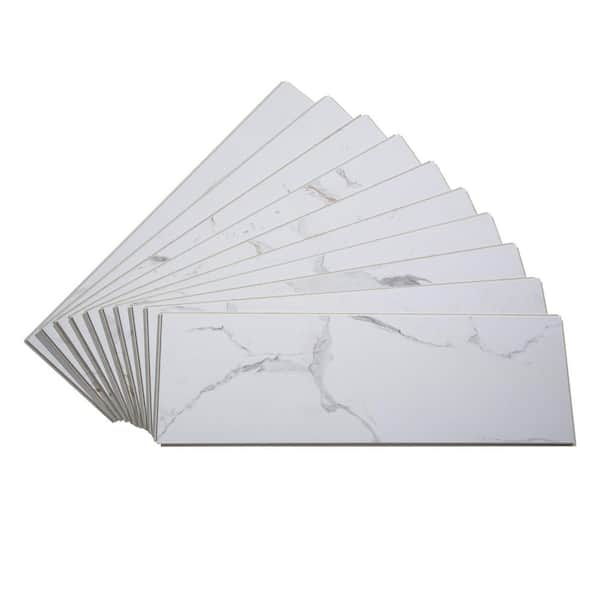 PALISADE Carrara Marble 22.8 in. L x 7.31 in. W Waterproof Adhesive No ...