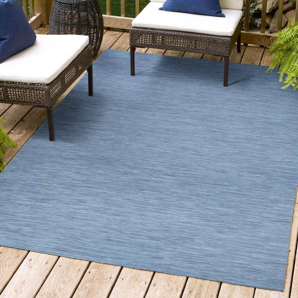 Blue 5' x 7' Solid Synthetic Flat Woven Reversible Rug