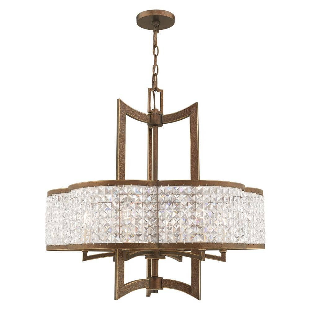 Palacial Bronze 6-Light Chandelier with Clear Crystal Shade
