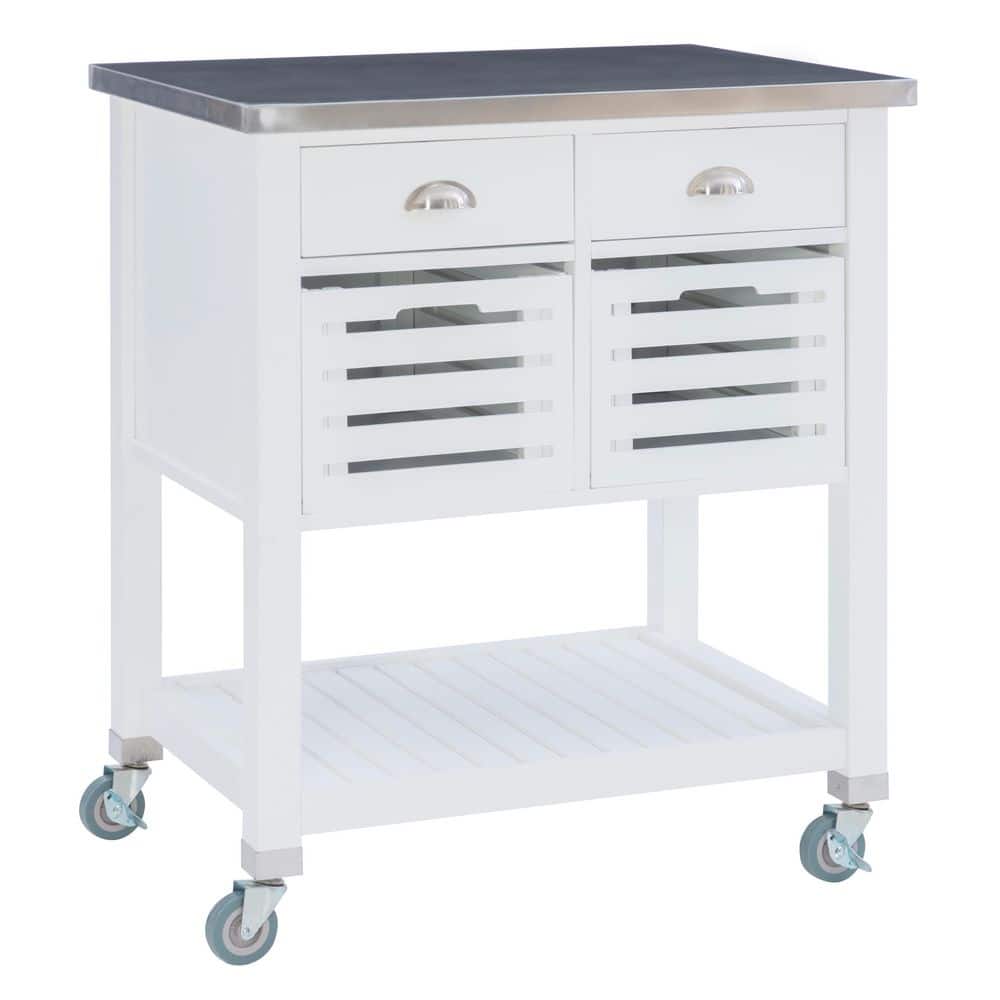 Linon Linon Home Decor Hawthorn White Stainless Steel Kitchen Cart with ...