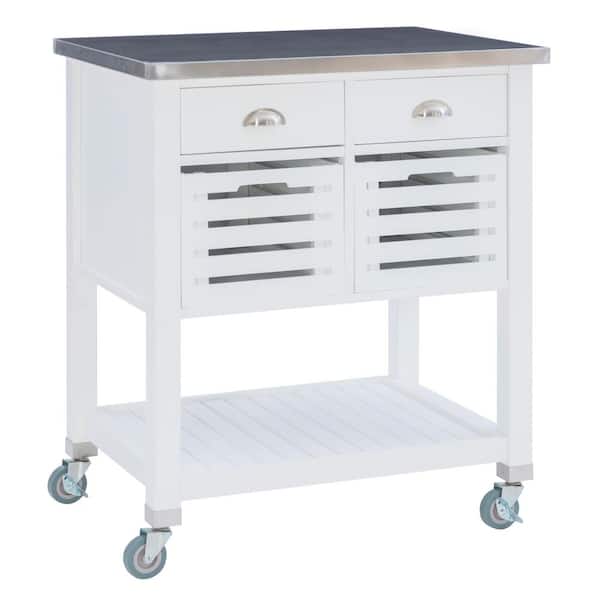 Hawthorn White Stainless Steel Kitchen Cart with Storage and Wheels