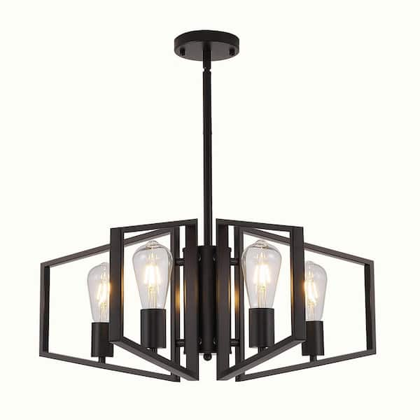 4-Light Black Farmhouse Chandelier for Kitchen Island, Hanging Industrial Metal Chandelier