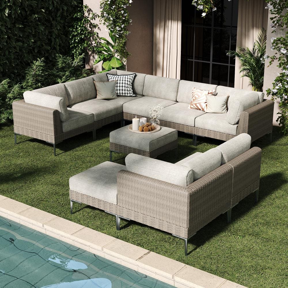 10-Piece Wicker Rattan Patio Sofa Sectional Conversation Set with Beige 6-inch Cushions price history on PriceWatchPro