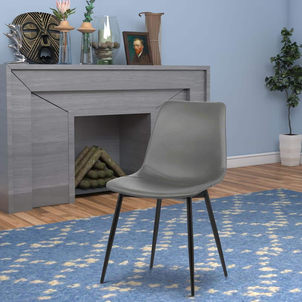 Monte High-Grade Gray Faux Leather Side Chair with Metal Legs