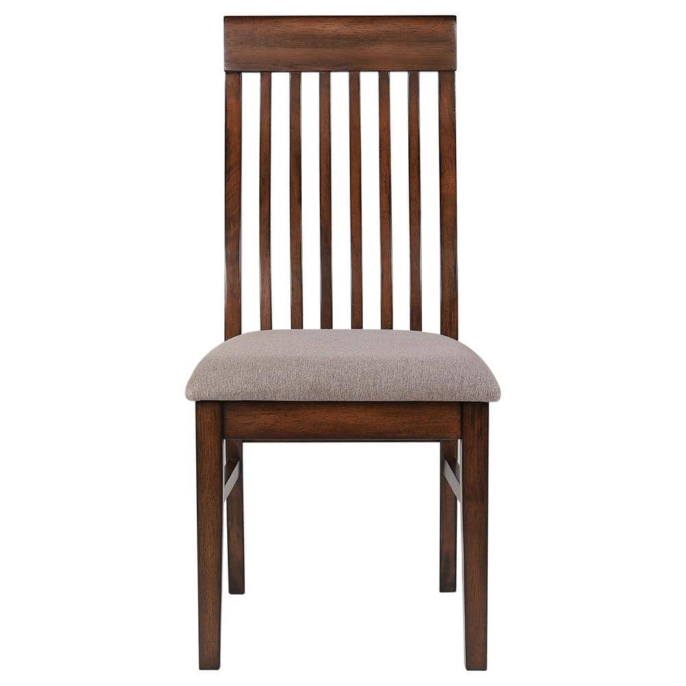 Mango Oak and Brown Upholstered Slat Back Side Chairs, Set of 2