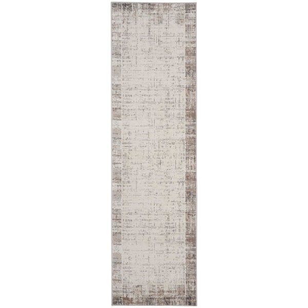 Nourison Elation Ivory Grey 2 ft. x 8 ft. Floral Medallion Contemporary Kitchen Runner Area Rug