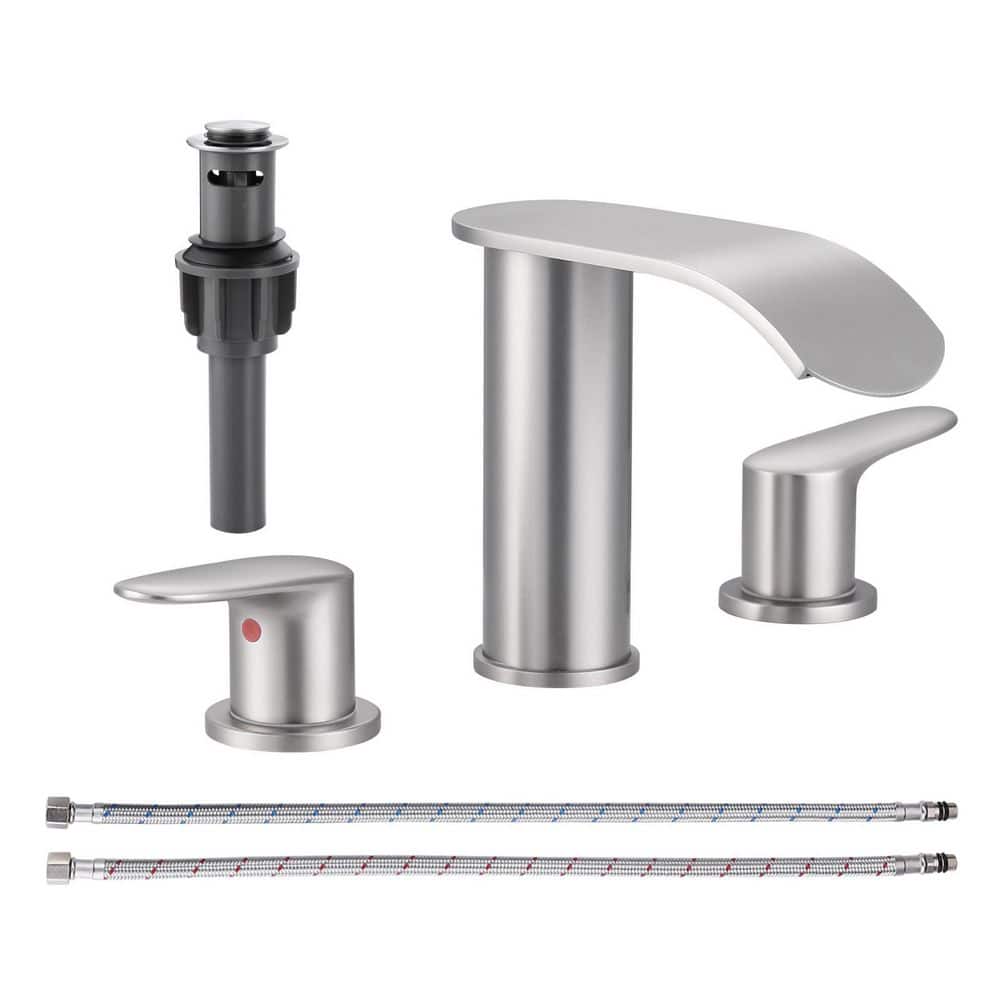 8 in. Widespread Double Handle Waterfall Bathroom Faucet with Pop-up Drain and Supply Lines in Brushed Nickel price history on PriceWatchPro