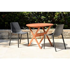 Poni 3-Piece Eucalyptus Wood & Resin Patio Rectangular Dining Table Set Ideal for Outdoors, Brown