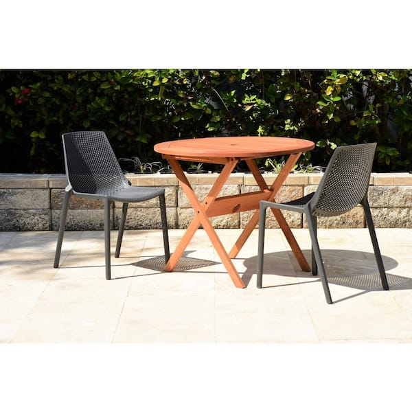 Poni 3-Piece Eucalyptus Wood & Resin Patio Rectangular Dining Table Set Ideal for Outdoors, Brown