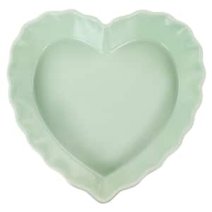 11 in. Heart Shaped Stoneware Cake Pan in Mint