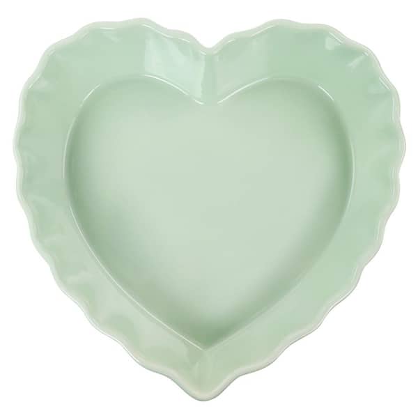 MARTHA STEWART 11 in. Heart Shaped Stoneware Cake Pan in Mint