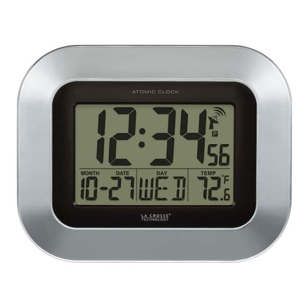 La Crosse Technology 7 in. H Digital Atomic Silver Wall Clock with Indoor Temperature