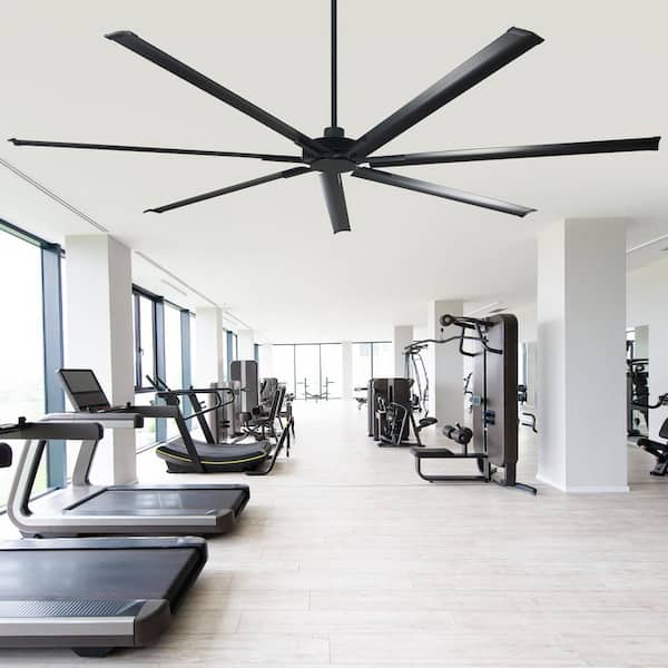 84 in. Indoor/Outdoor Industrial Matte Black 7-Blade Downrod Mount Ceiling Fan with Remote Control