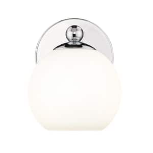 Neoma 5.25 in. 1 Light Chrome Wall Sconce Light with Opal Etched Glass Shade with No Bulbs Included
