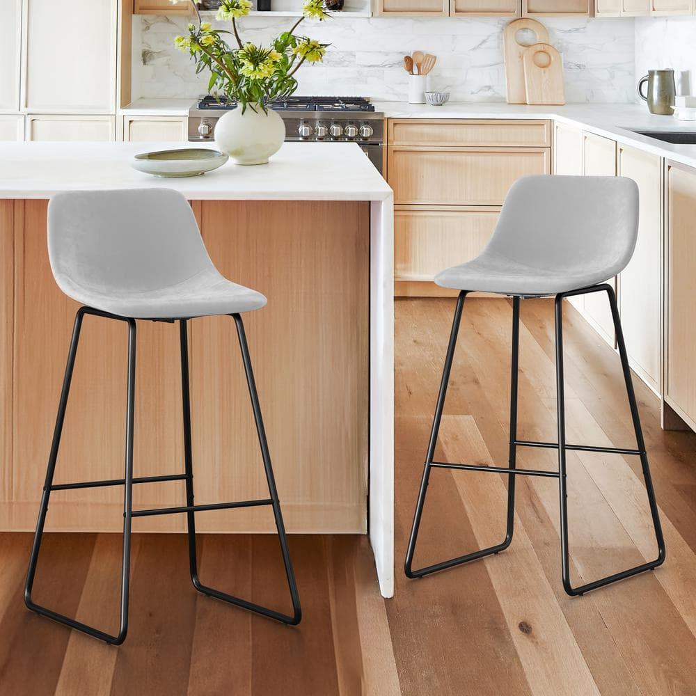 LUE BONA Alexander 30 in. Light Gray Bar Stools Low Back Metal Frame