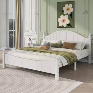 Traditional Concise Style White Wood Frame King Size Platform Bed