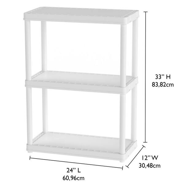 12 in. x 33 in. x 24 in. 3-tier 3 Shelves Resin Freestanding Garage Storage  Shelving Unit, White