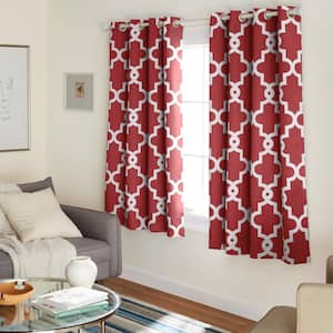 Ironwork Burgundy Woven Trellis 52 in. W x 63 in. L Noise Cancelling Thermal Grommet Blackout Curtain (Set of 2)