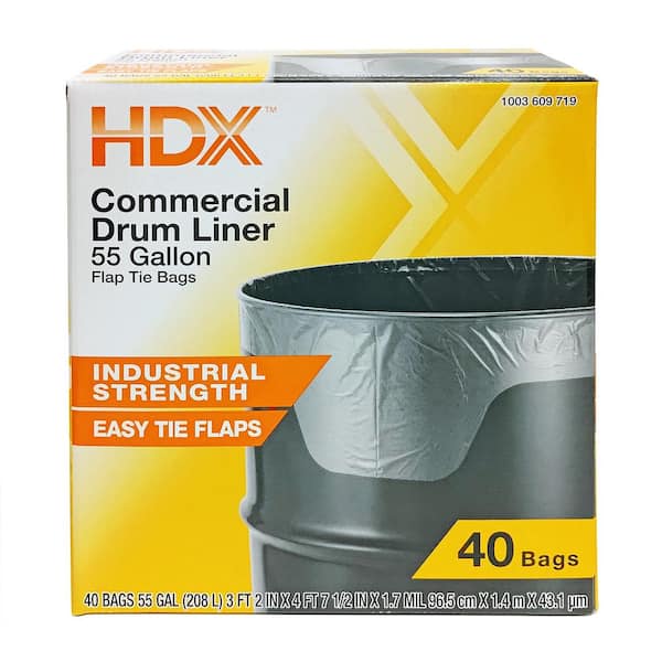 HDX 55 Gal. Clear Heavy-Duty Flap Tie Drum Liner Trash Bags (40