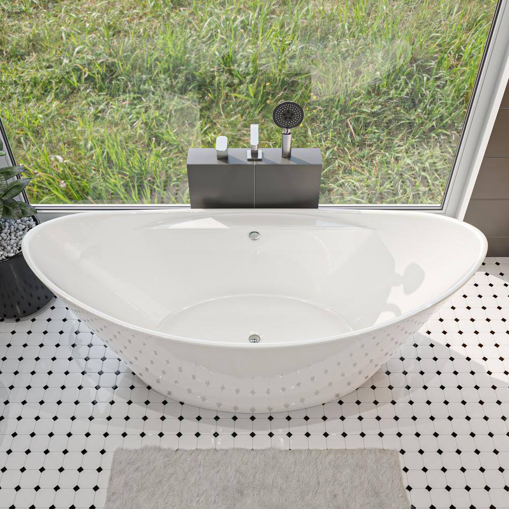 68'' White Freestanding Acrylic Soaking Bathtub