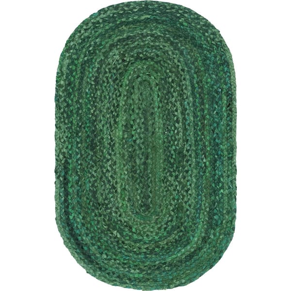Unique Loom Braided Chindi Green 3 ft. x 5 ft. Oval Area Rug