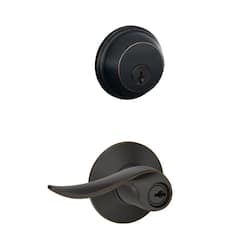 Schlage Sacramento Aged Bronze Single Cylinder Deadbolt and Keyed Entry Door Handle Combo Pack