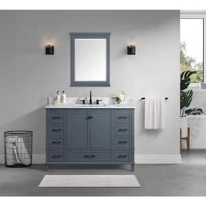 Merryfield 49 in. W x 22 in. D Bath Vanity in Dark Blue-Gray with Marble Vanity Top in Carrara White with White Basin