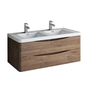 Tuscany 48 in. Modern Double Wall Hung Vanity in Rosewood with Vanity Top in White with White Basins