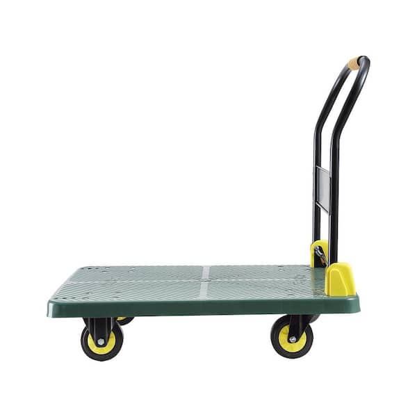 0 cu. ft. 880 lbs. Garden Cart in Green with 5 in. without Brake, Plastic Flatbed Handcart, Heavy Duty Beach Cart