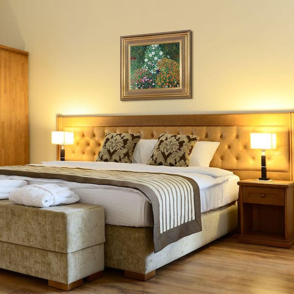 LA PASTICHE 34 in. x 30 in. "Flower Garden with Mediterranean Gold Frame " by Gustav Klimt Framed Wall Art