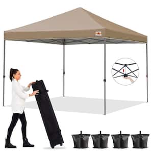 10 ft. x 10 ft. Khaki Instant Pop Up Canopy Tent Outdoor Central Lock-Series