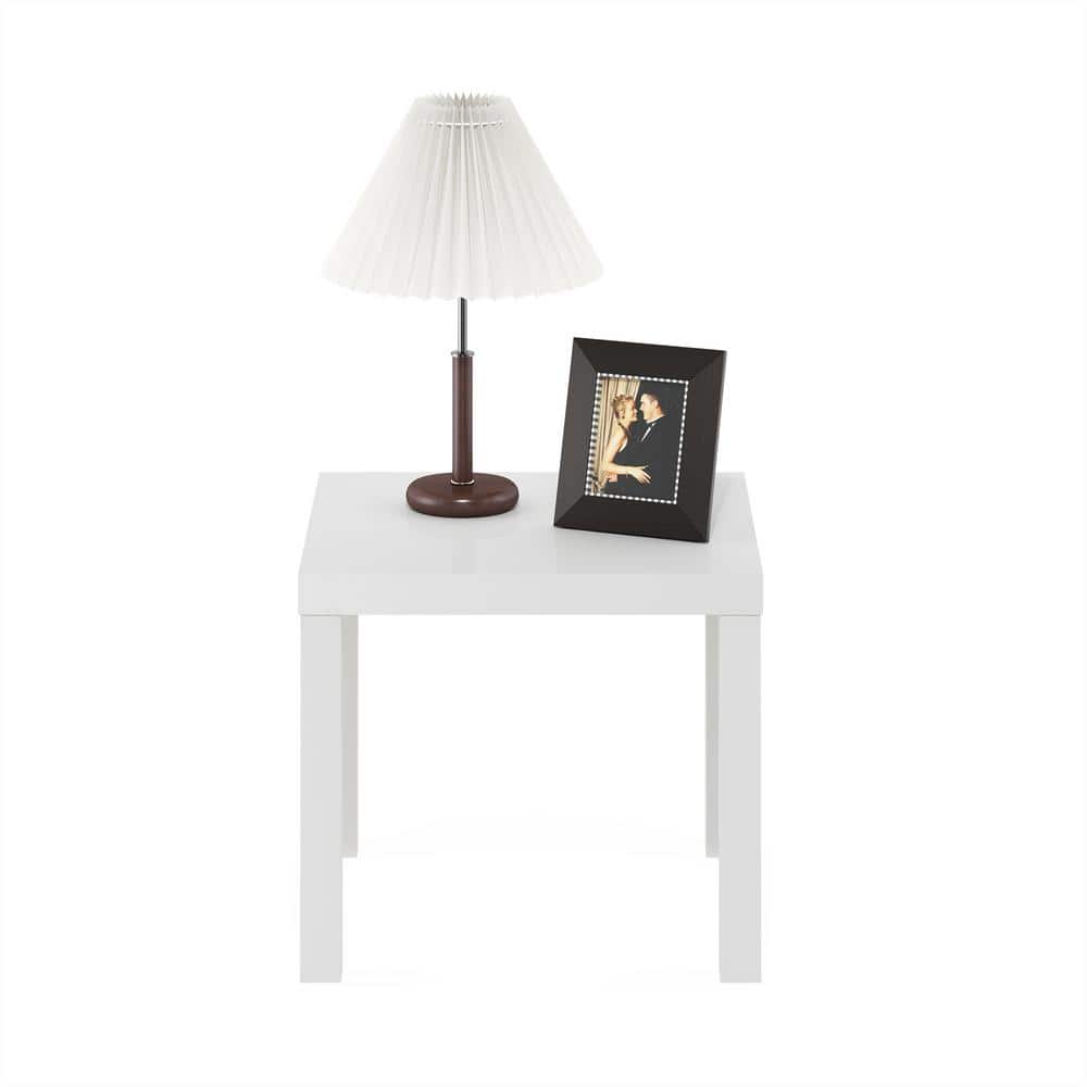 Compact White Wood Minimalist Square Accent Table