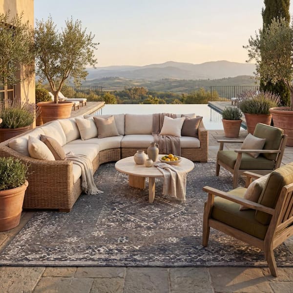 Liorisse Traditional Navy 8 ft. x 10 ft. Outdoor Area Rug