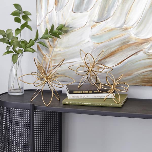 Gold Metal Handmade Floral Sculpture (Set of 3)