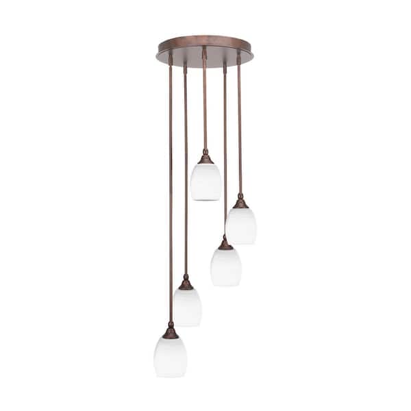 Unbranded Villa 5 Light Bronze Pendant, Cluster Pendant Light with 5 in. White Matrix Glass Shades, No Bulbs Included