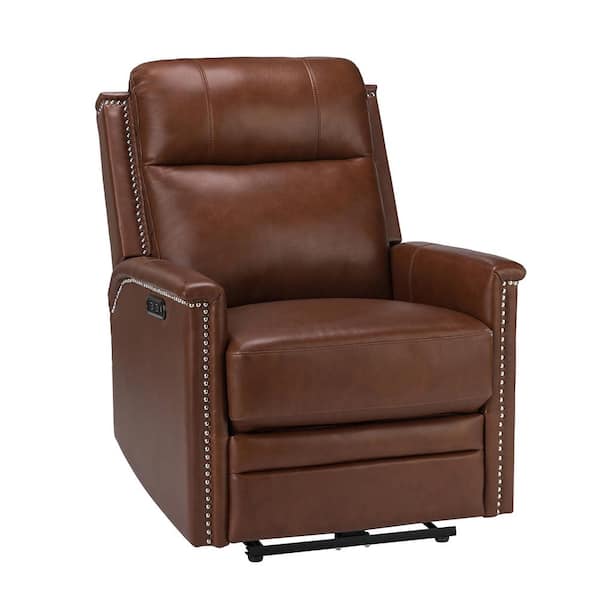 JAYDEN CREATION Valentino Transitional Brown Electric Genuine Leather Recliner with USB Port and Resume Button