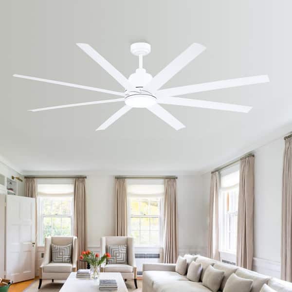 72 in. Indoor/Outdoor Industrial Commercial Large White Ceiling Fans with Dimmable 3 Colors Lights and Remote/APP
