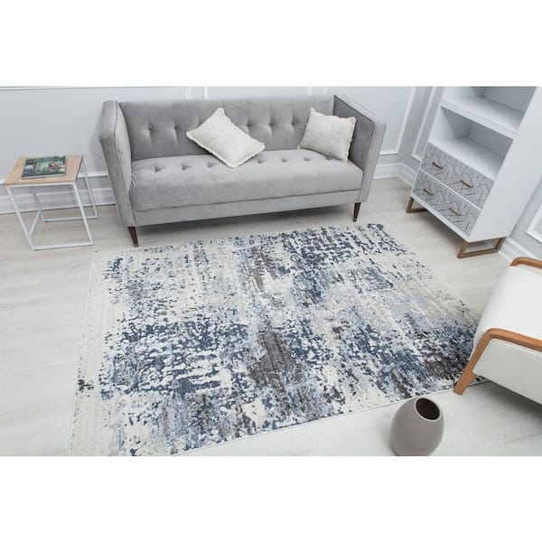 Ivory Sapphire Splatter 2 ft. x 8 ft. Indoor Area Rug