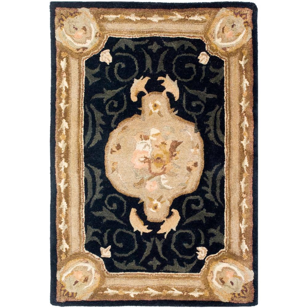 Empire Black and Beige Floral Wool Area Rug