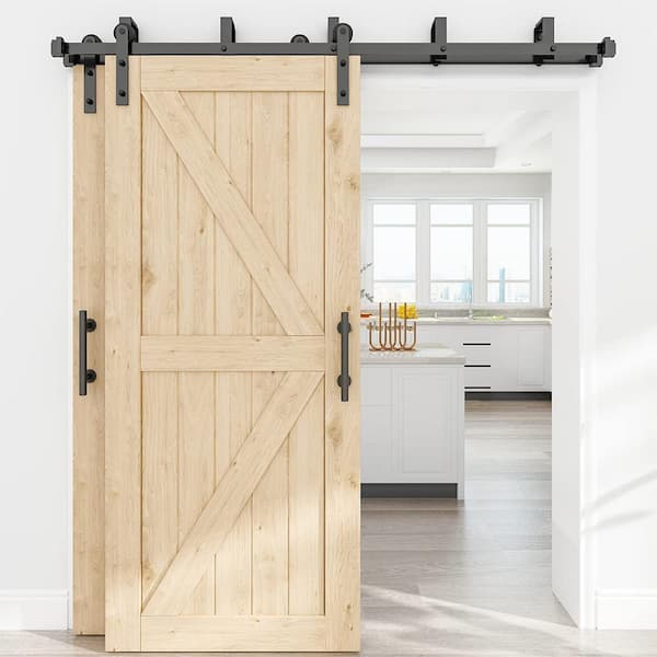 8 ft./96 in. Black Bypass Sliding Barn Door Hardware Track Kit for Double Doors with Non-Routed Door Guide