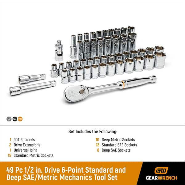 GEARWRENCH 1/2 in. Drive 6-Point Standard and Deep SAE/Metric